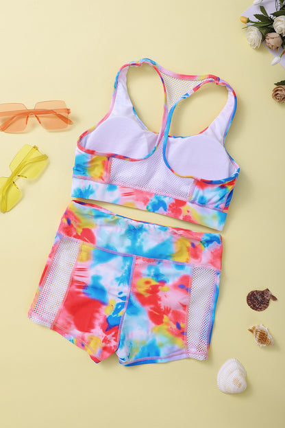 Multicolor Tie-dye Racerback Tank and Shorts Swimwear