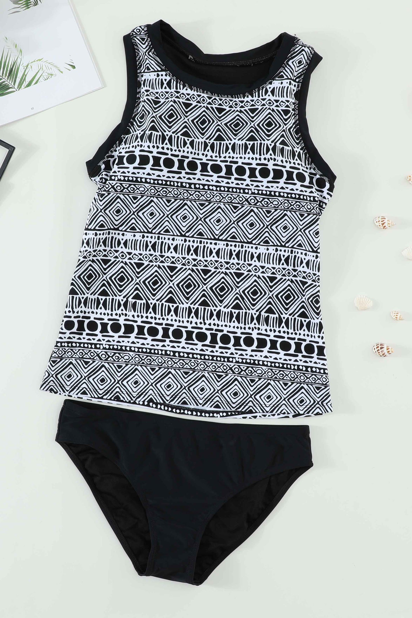 Ethnic Print High Neck Strappy Tankini