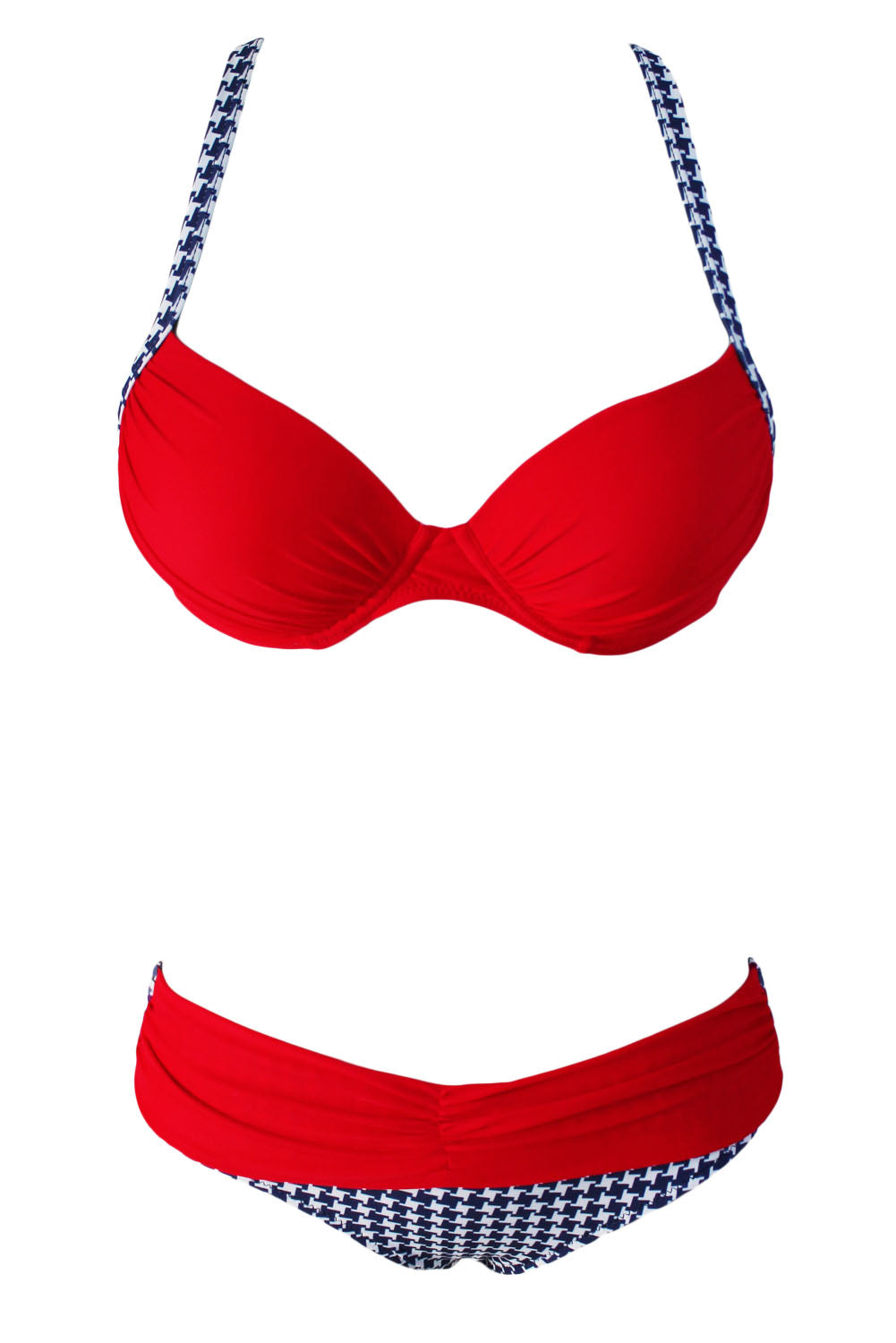 Sexy Red Padded Gather Push-up Bikini Set