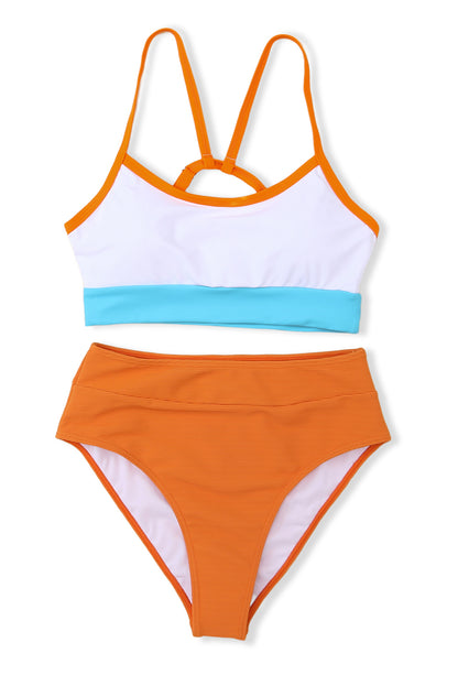 Color Block Spaghetti Strap High Waist Bikini Swimsuit