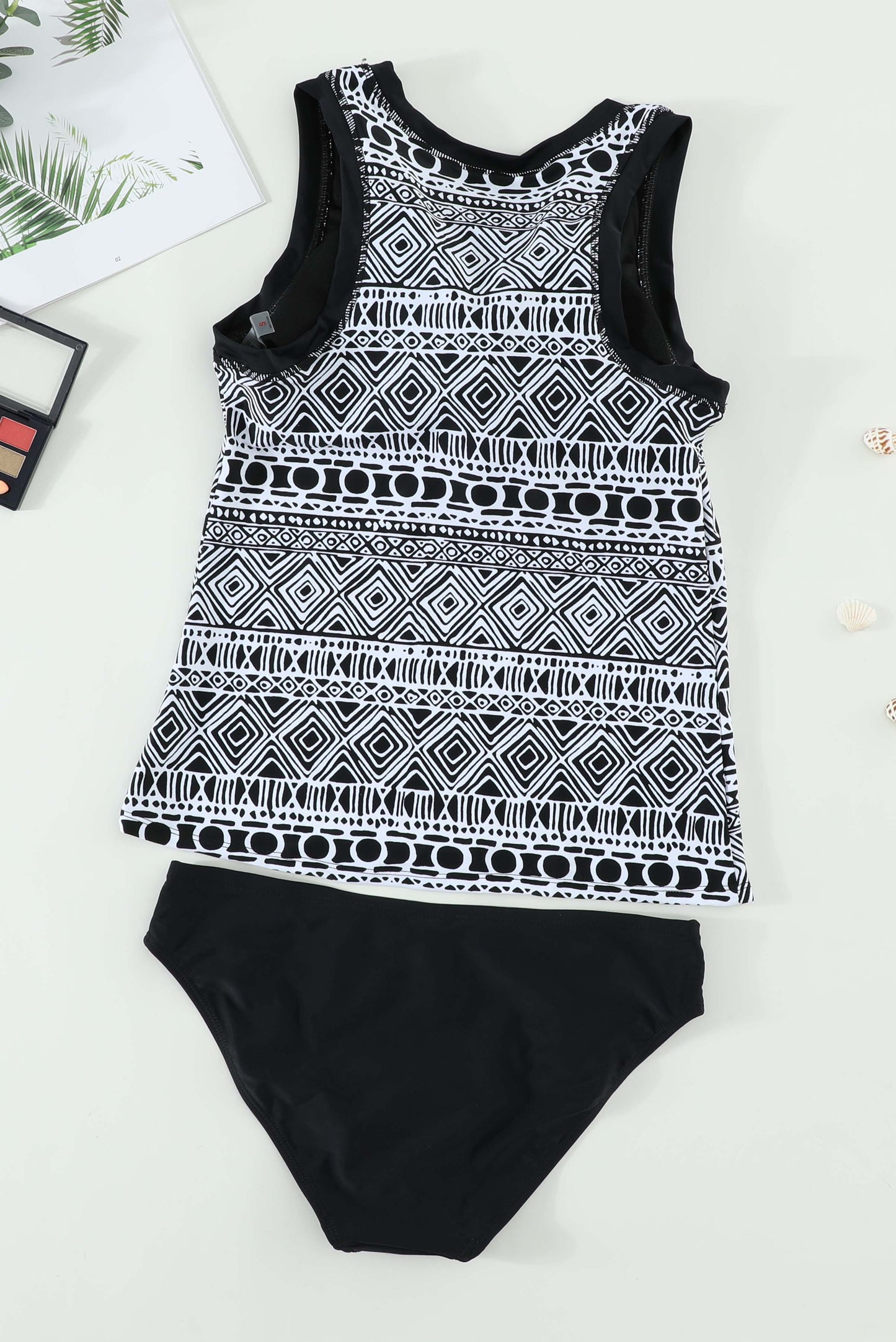 Ethnic Print High Neck Strappy Tankini