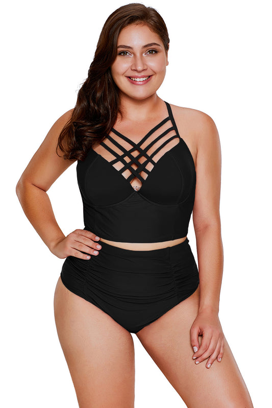 Strappy Neck Detail High Waist Swimsuit