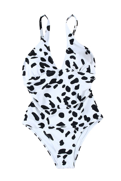 Cross Front Leopard Print Ruched One Piece Swimsuit