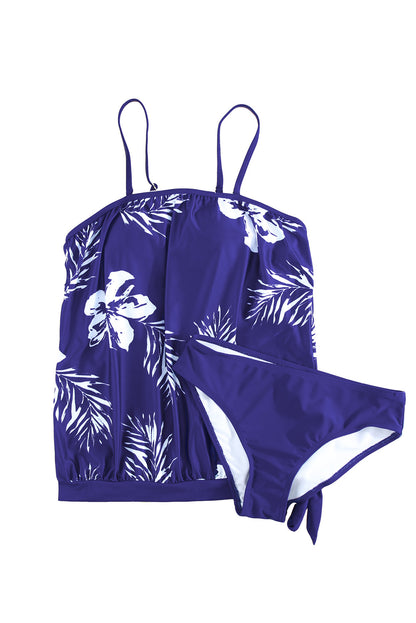 Floral Pattern Strapless Tankini Set