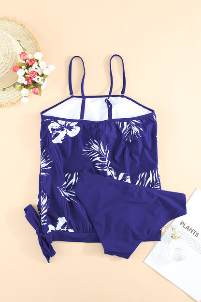 Floral Pattern Strapless Tankini Set