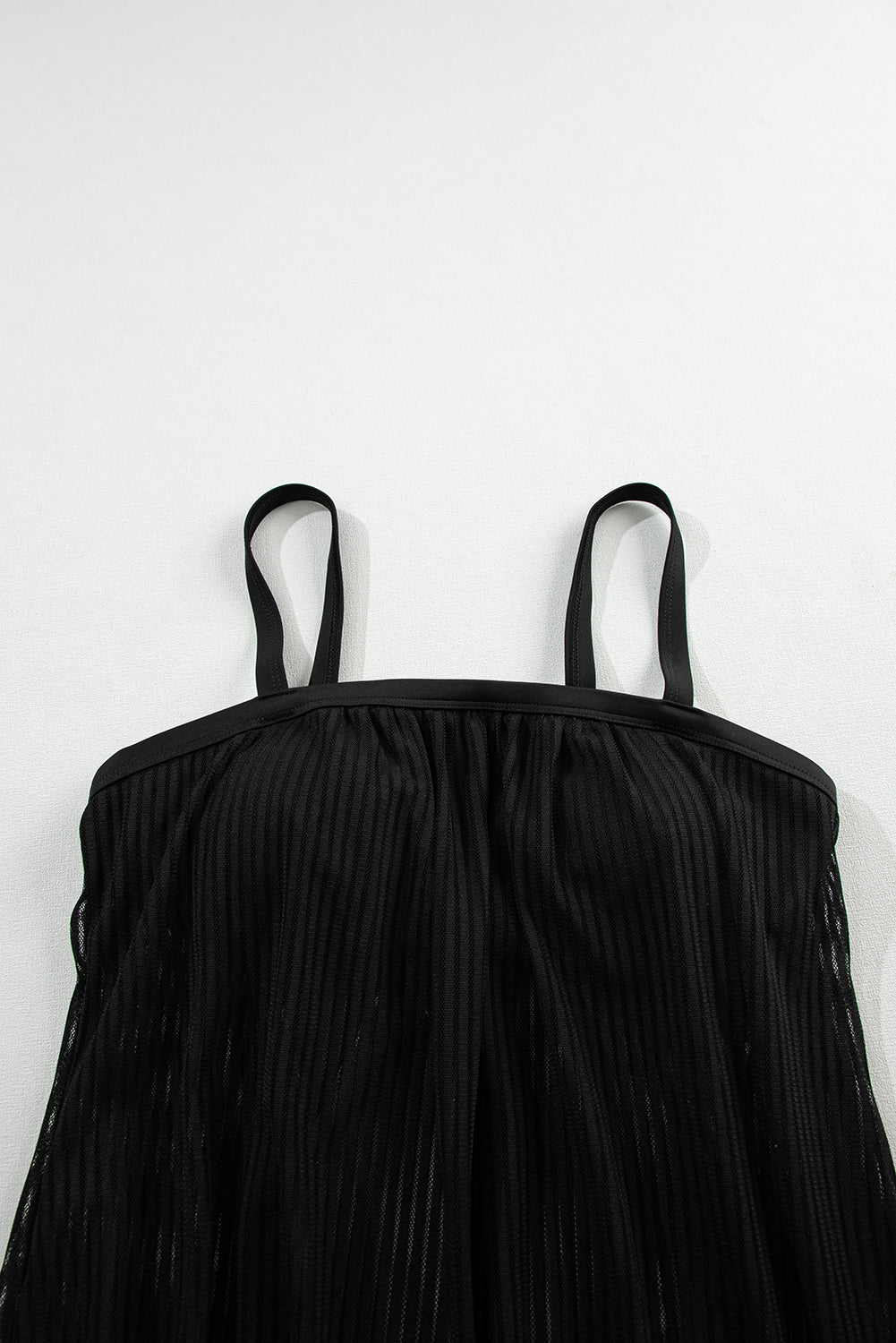 Black Striped Mesh Knotted Hem Tankini Swimsuit