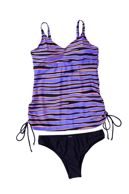 Animal Stripes Lacing Tankini Swimsuit