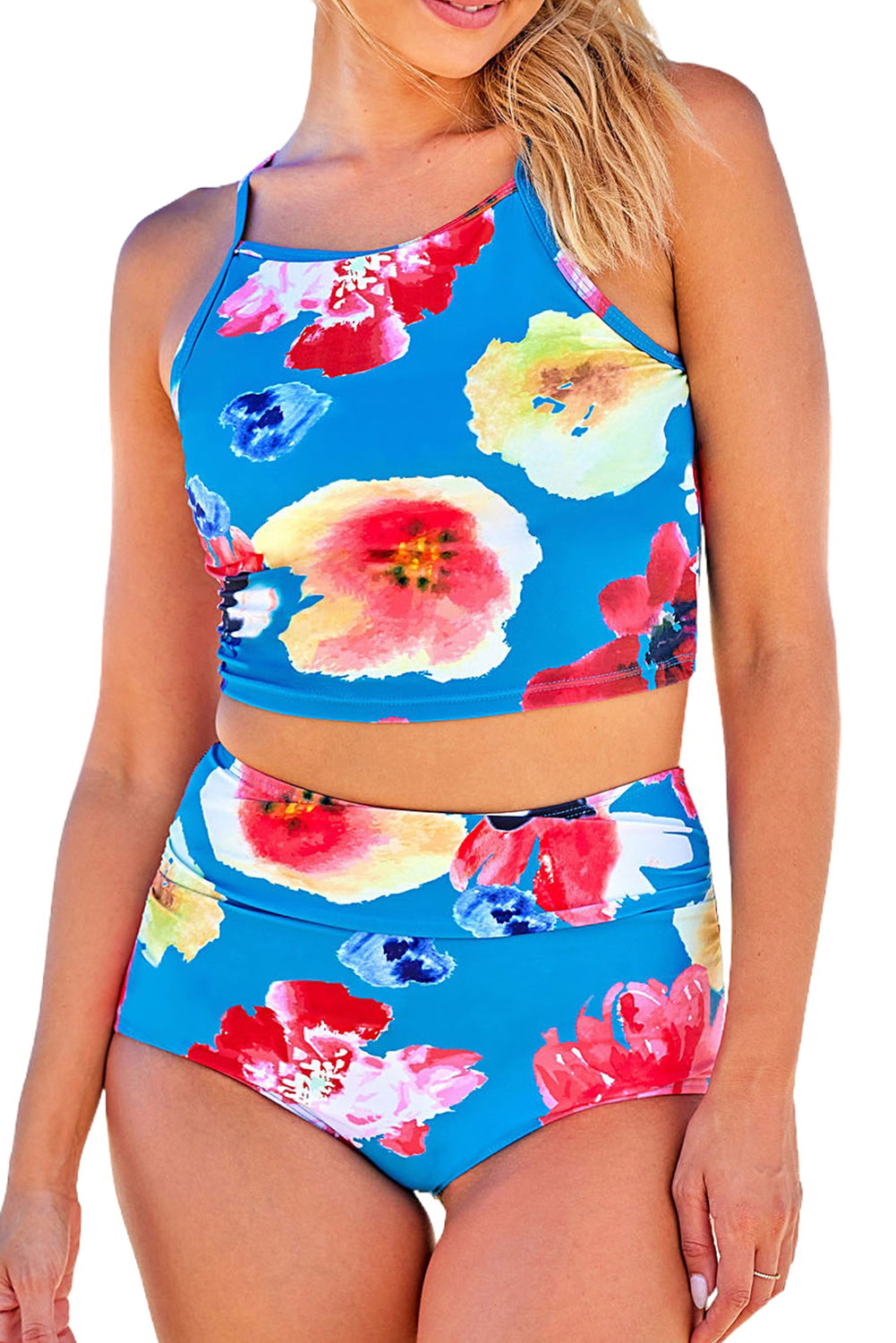 Floral Print Spaghetti Straps Tankini Set