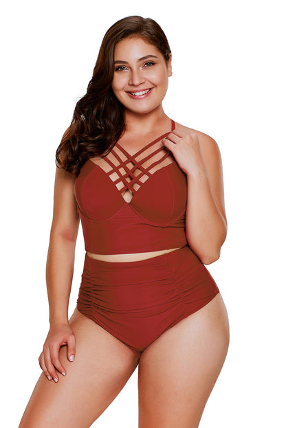 Strappy Neck Detail High Waist Swimsuit