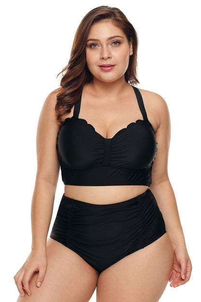 Plus Size Scalloped Detail High Waist Bikini Swimsuit