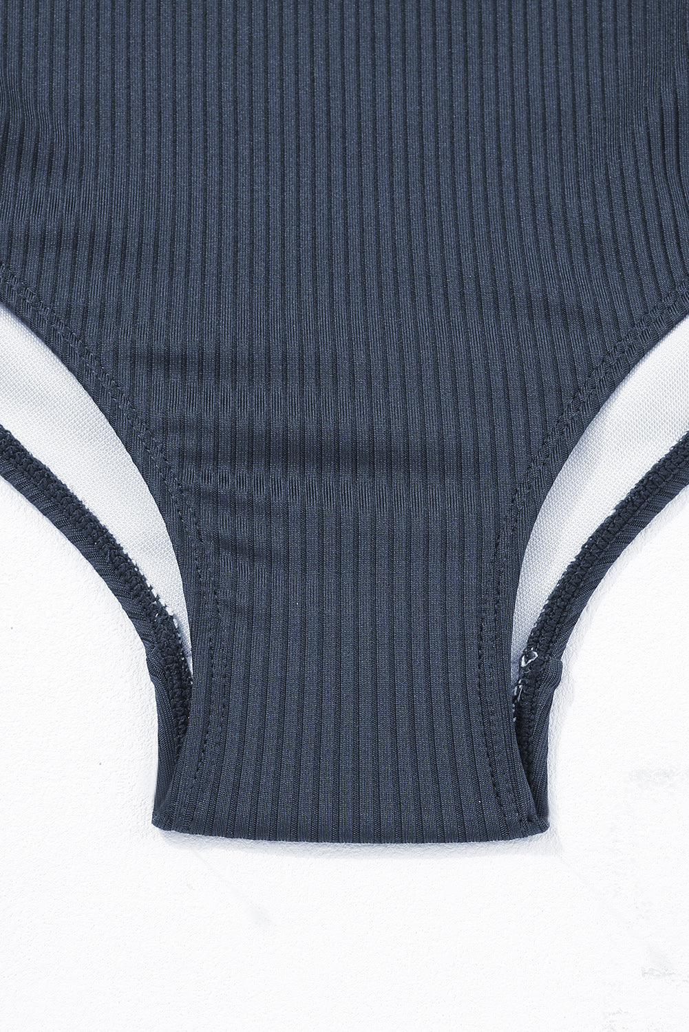 Navy Blue Ribbed Drawstring Sides Cutout One Piece Swimsuit