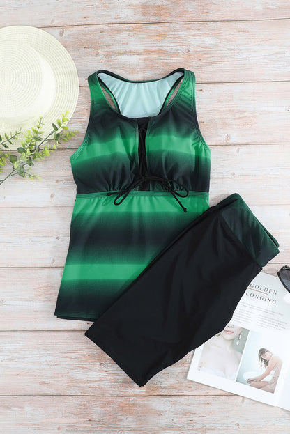 Black Ombre Print Racerback Tankini Swimsuit