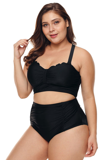 Plus Size Scalloped Detail High Waist Bikini Swimsuit