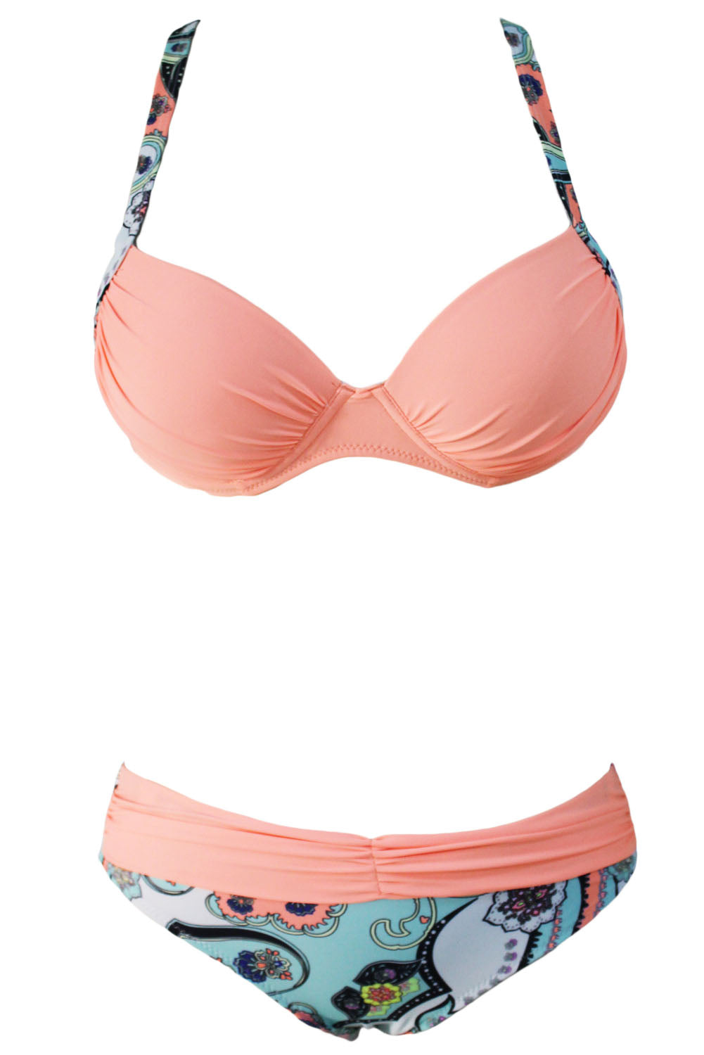 Sexy Pink Padded Gather Push-up Bikini Set