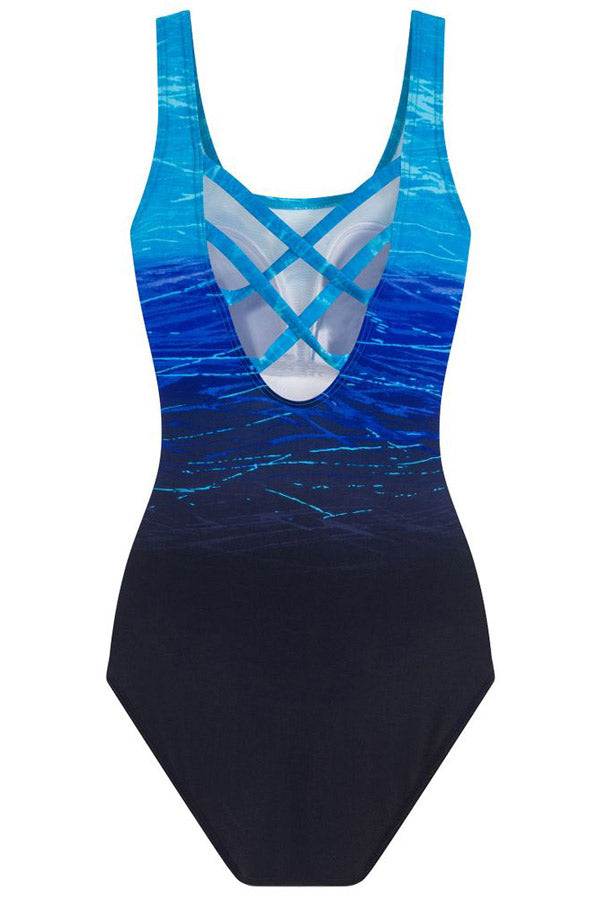 Gradient Criss Cross Back One Piece Swimsuit