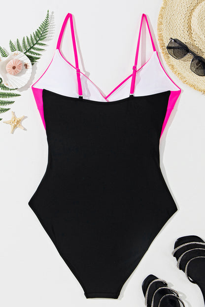 Rose Red Crossover Colorblock Cutout One Piece Swimsuit