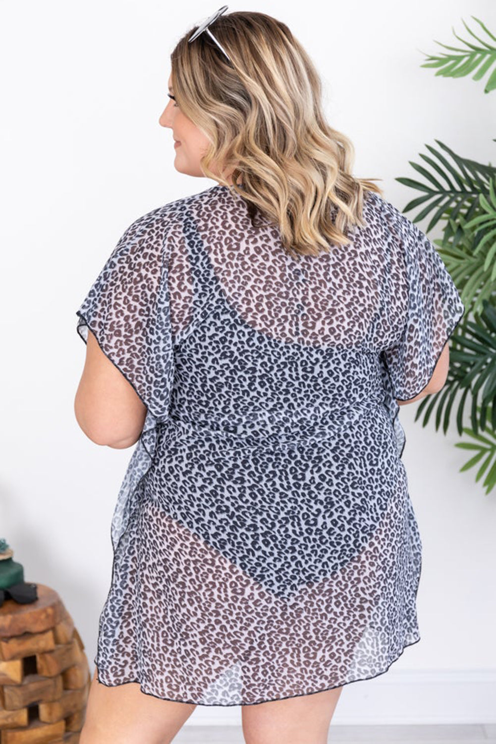 Leopard Print Drawstring Ruffled Plus Size Kimono