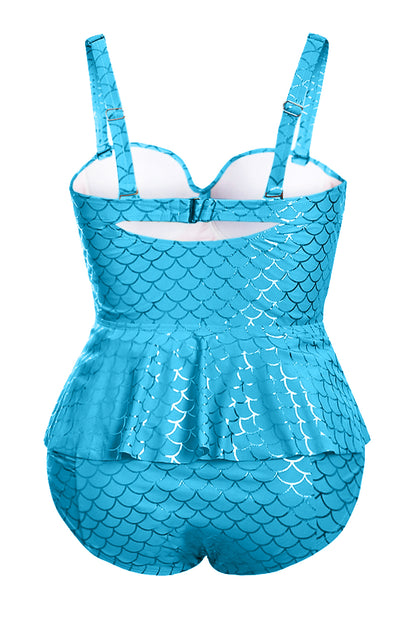 Plus Size Halter Neck Peplum Tankini