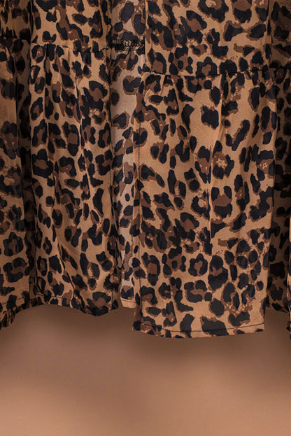 Leopard Print Tie Waist Open Front Kimono Beach Cover Up