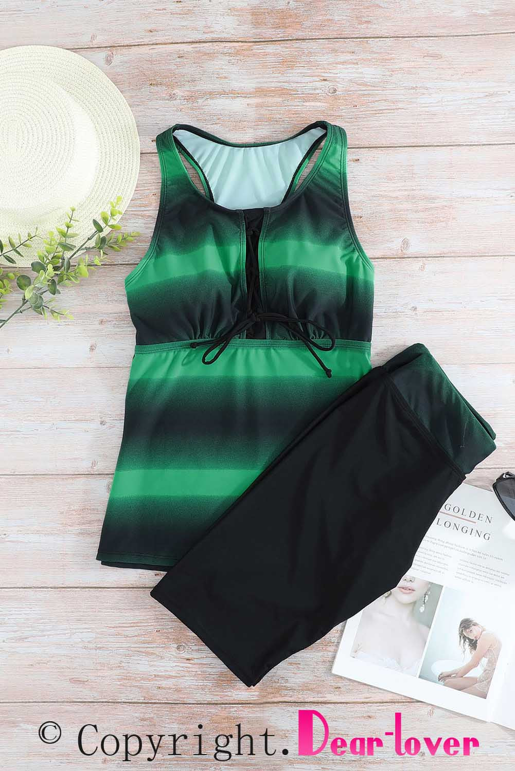 Black Ombre Print Racerback Tankini Swimsuit