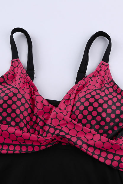 Retro Polka Dot Print Handkerchief Hem Tankini Set