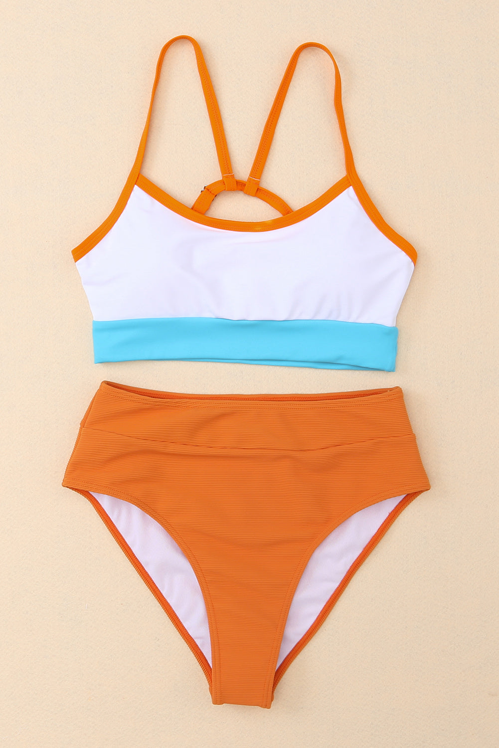 Color Block Spaghetti Strap High Waist Bikini Swimsuit