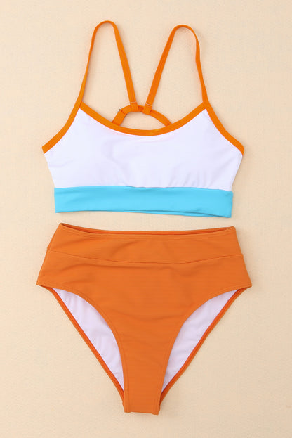 Color Block Spaghetti Strap High Waist Bikini Swimsuit