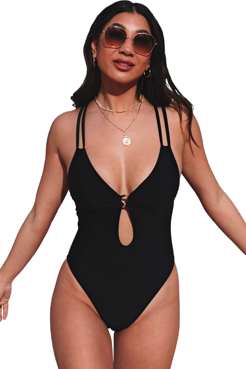 O-ring Decor Hollowed Strappy One Piece Swimsuit