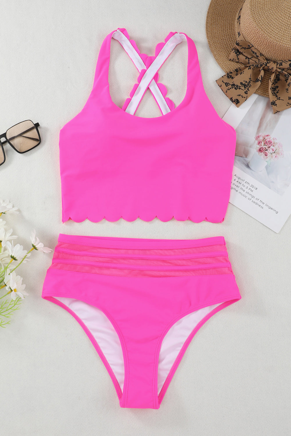 Scalloped Criss Cross High Waist Bikini