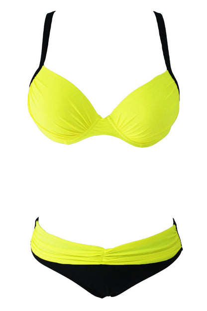 Sexy Yellow Padded Gather Push-up Bikini Set