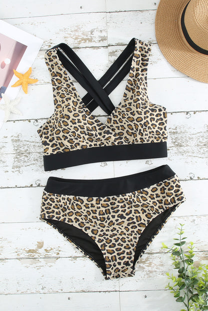 Print Criss Cross Back Bikini Set