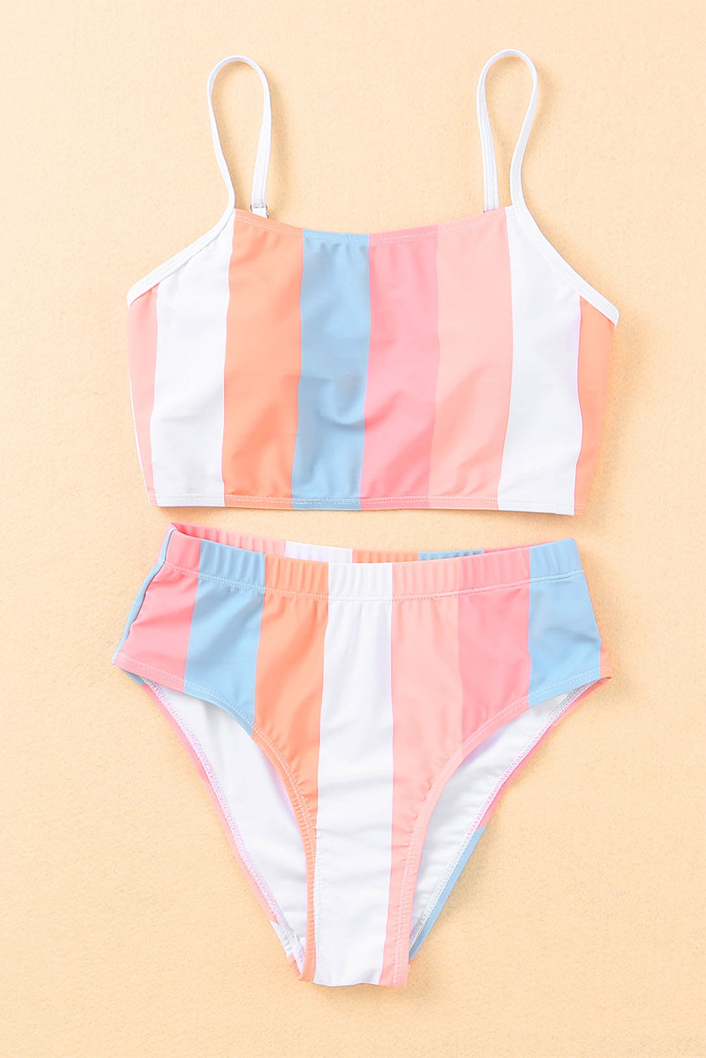 Vertical Striped High Waist Bikini Swimsuit