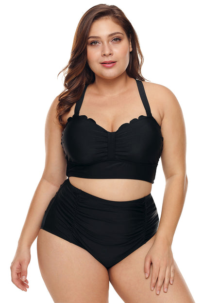 Plus Size Scalloped Detail High Waist Bikini Swimsuit