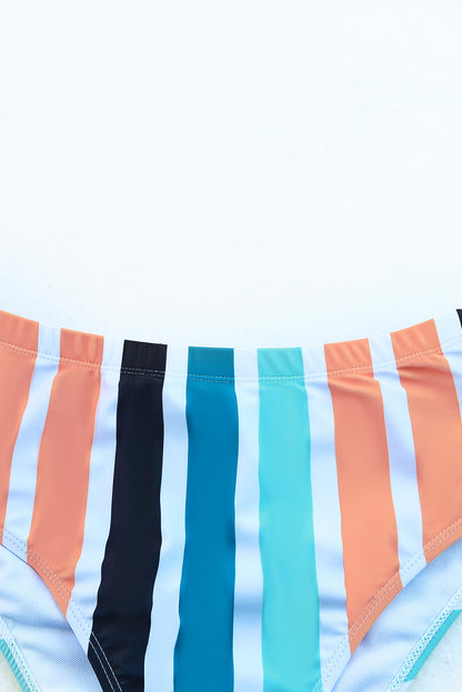 One Shoulder Striped High Waist Two Pieces Swimsuit