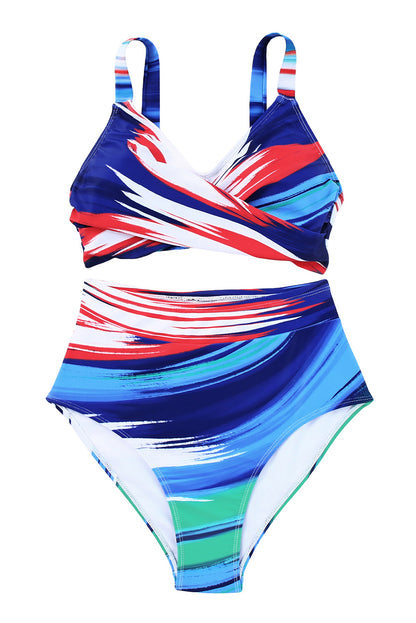 Multicolor Abstract Print Twist High Waist Bikini Swimsuit