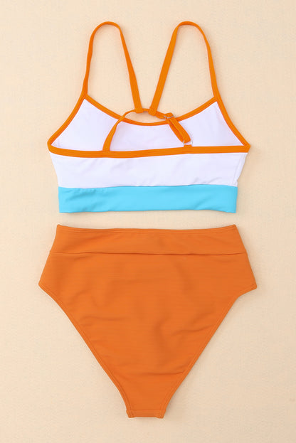 Color Block Spaghetti Strap High Waist Bikini Swimsuit