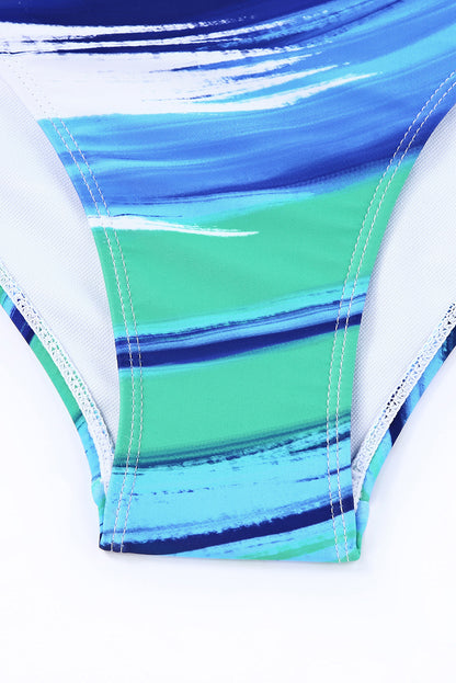 Multicolor Abstract Print Twist High Waist Bikini Swimsuit