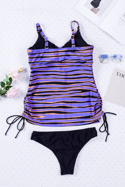 Animal Stripes Lacing Tankini Swimsuit