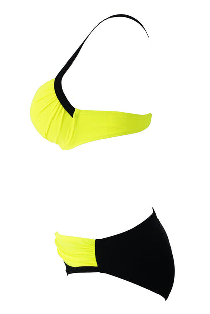 Sexy Yellow Padded Gather Push-up Bikini Set