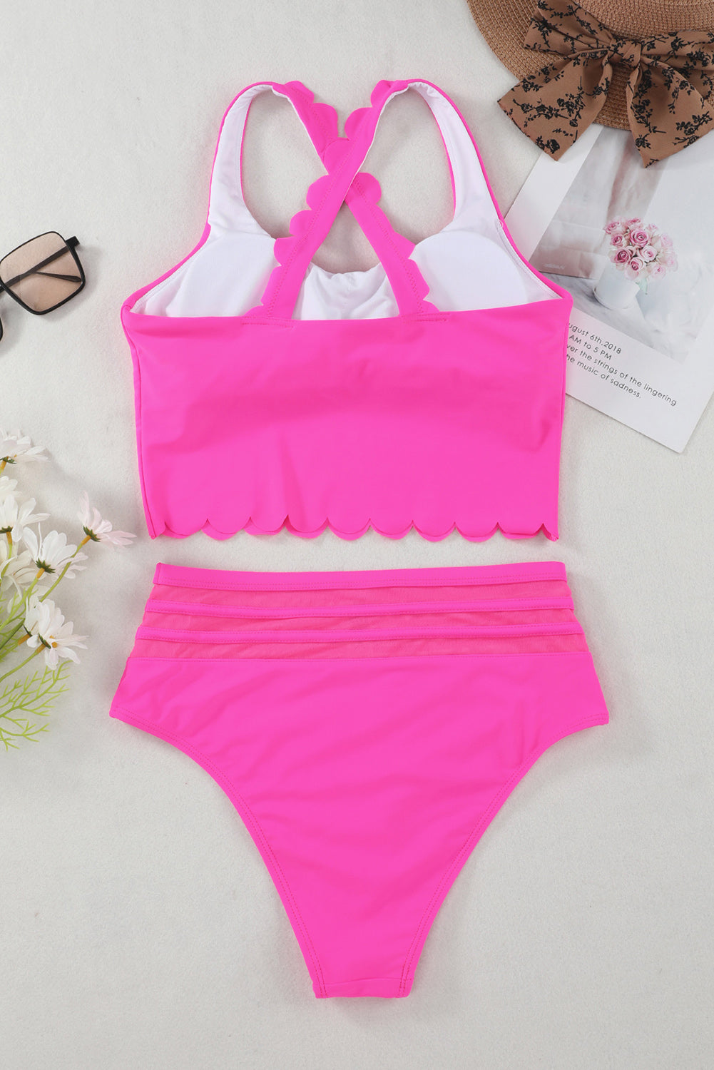 Scalloped Criss Cross High Waist Bikini