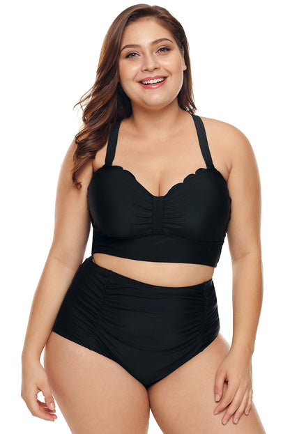 Plus Size Scalloped Detail High Waist Bikini Swimsuit