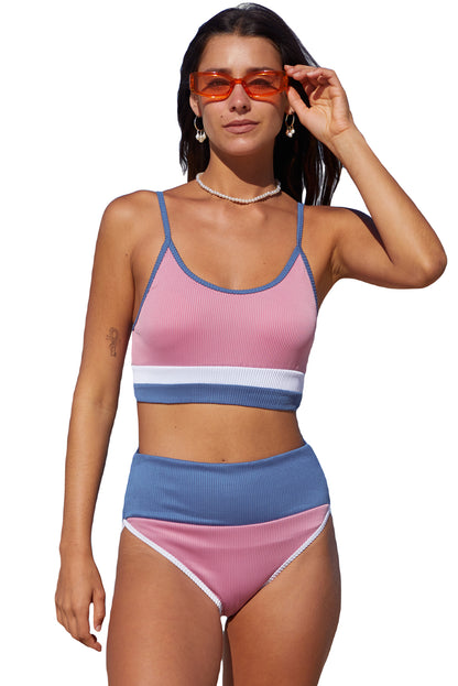 Spaghetti Straps Colorblock Ribbed High waisted swimsuits