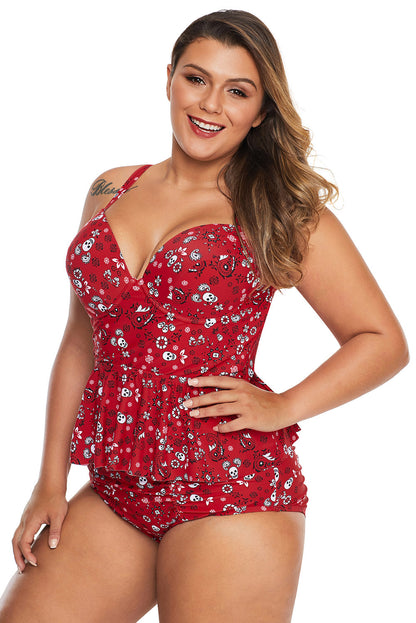 Print Moulded Cups Peplum Plus Size Bikini