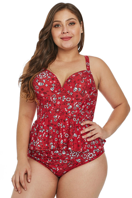 Print Moulded Cups Peplum Plus Size Bikini