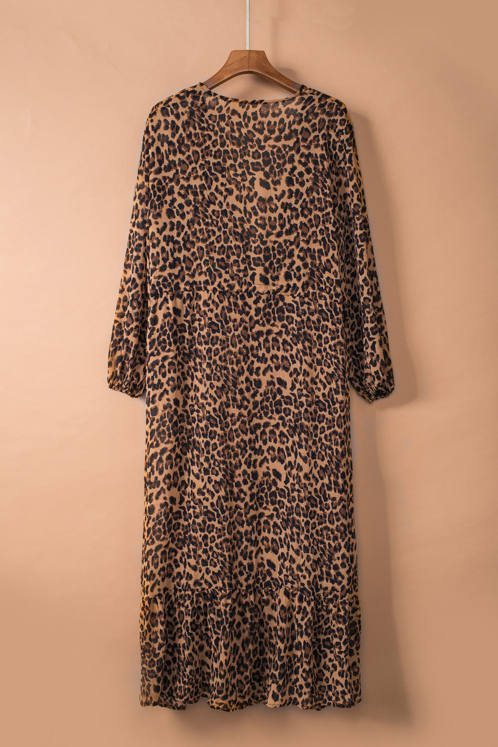 Leopard Print Tie Waist Open Front Kimono Beach Cover Up