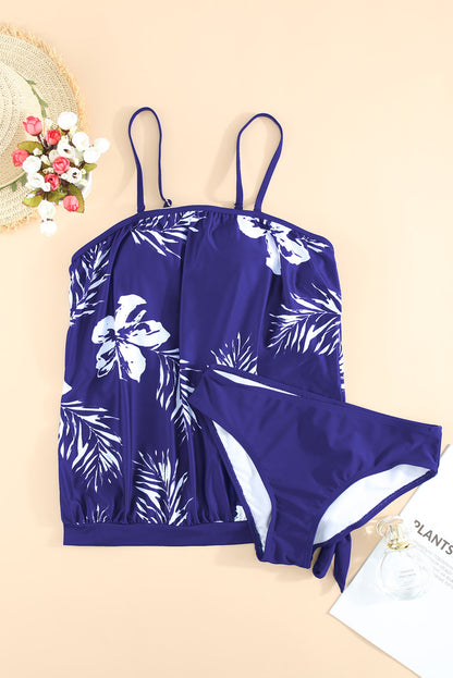 Floral Pattern Strapless Tankini Set