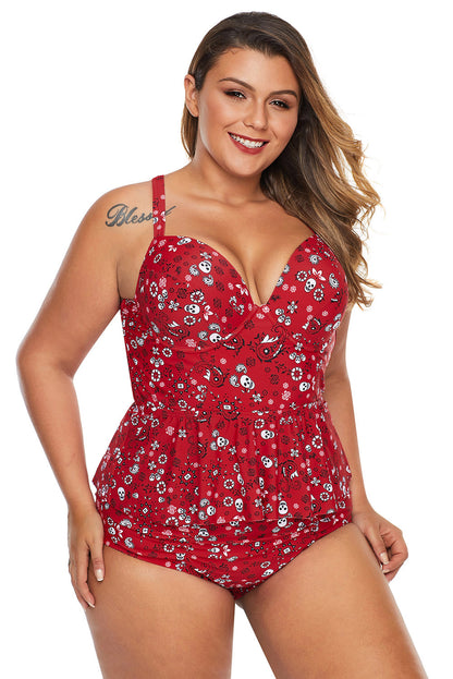 Print Moulded Cups Peplum Plus Size Bikini